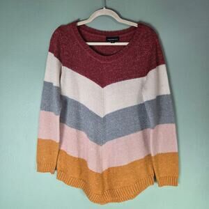 Fortune+Ivory Womens M Rainer Chevron Color Block Pullover Sweater Burnt Orange